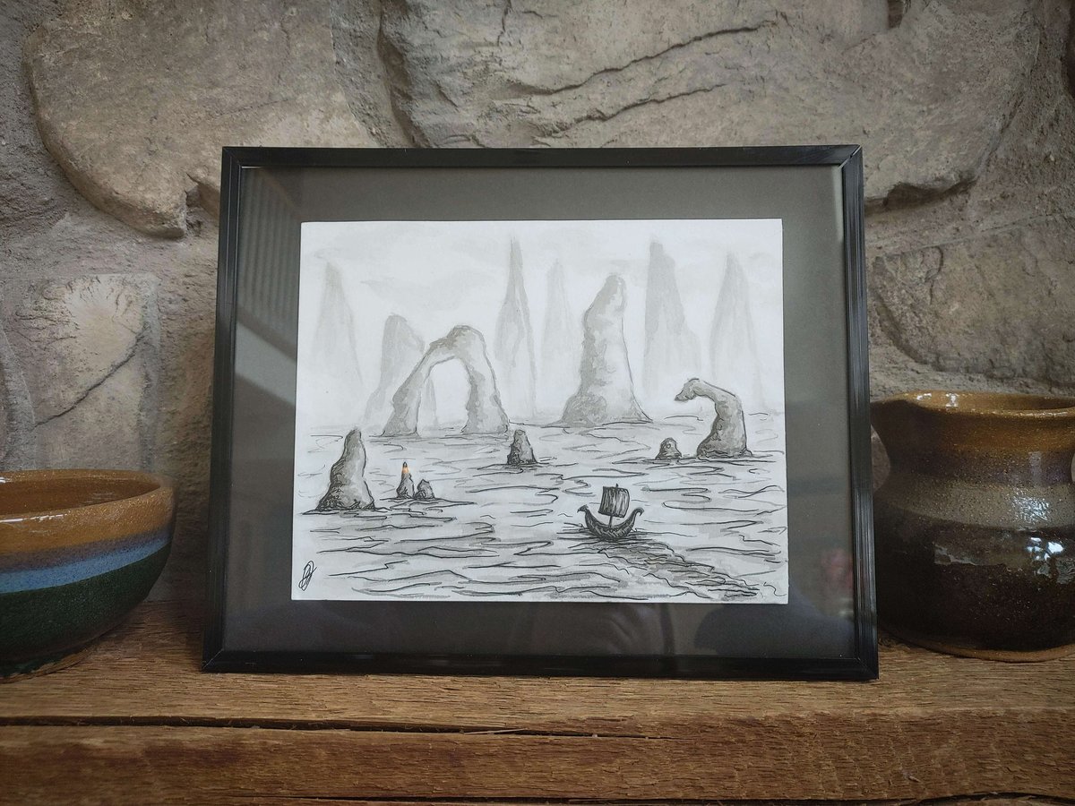 Fantasy Viking Ship Voyage Landscape Artwork