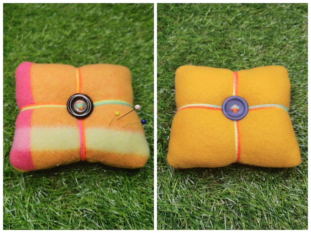 Orange And Pink Plaid Fleece Pin Cushions
