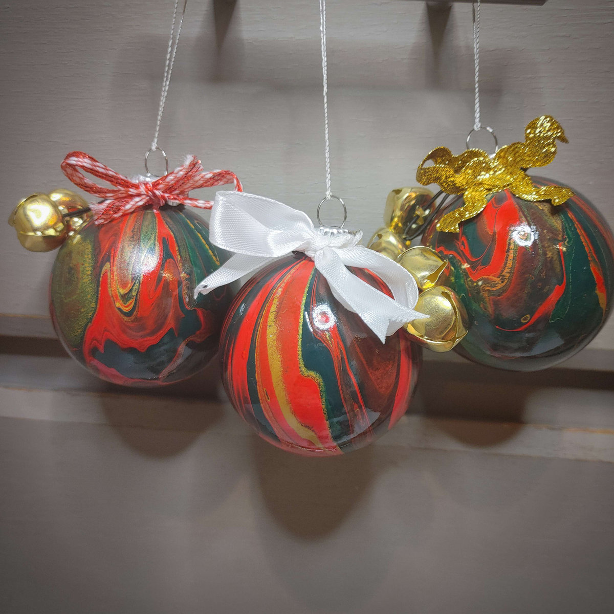 Christmas Colors Acrylic Pour Tree Ornaments