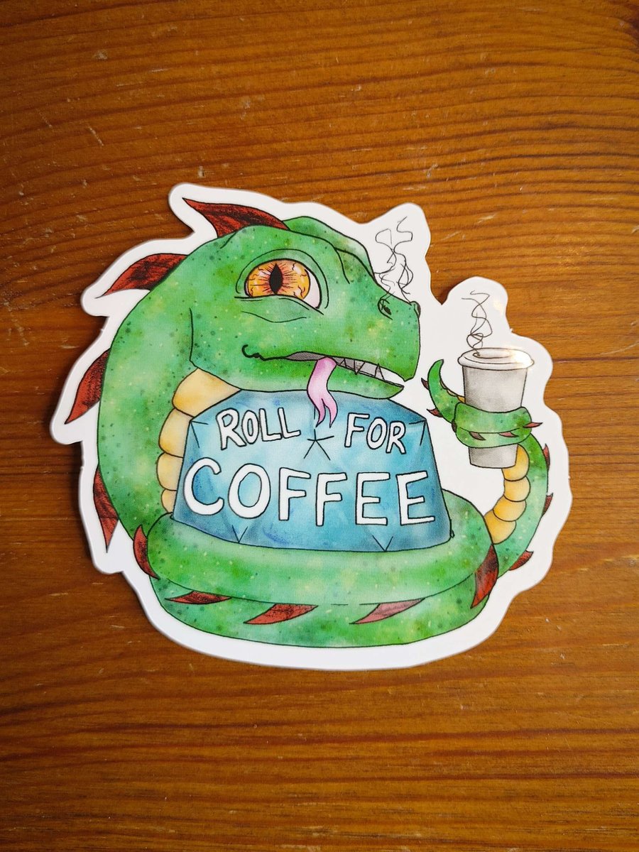 DnD "Roll For Coffee" Dragon And D20 Sticker