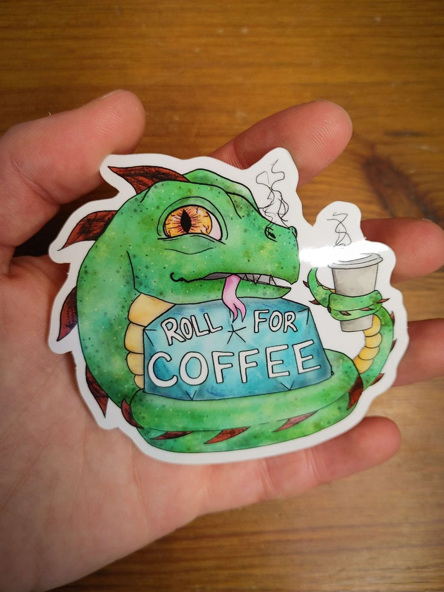 DnD "Roll For Coffee" Dragon And D20 Sticker