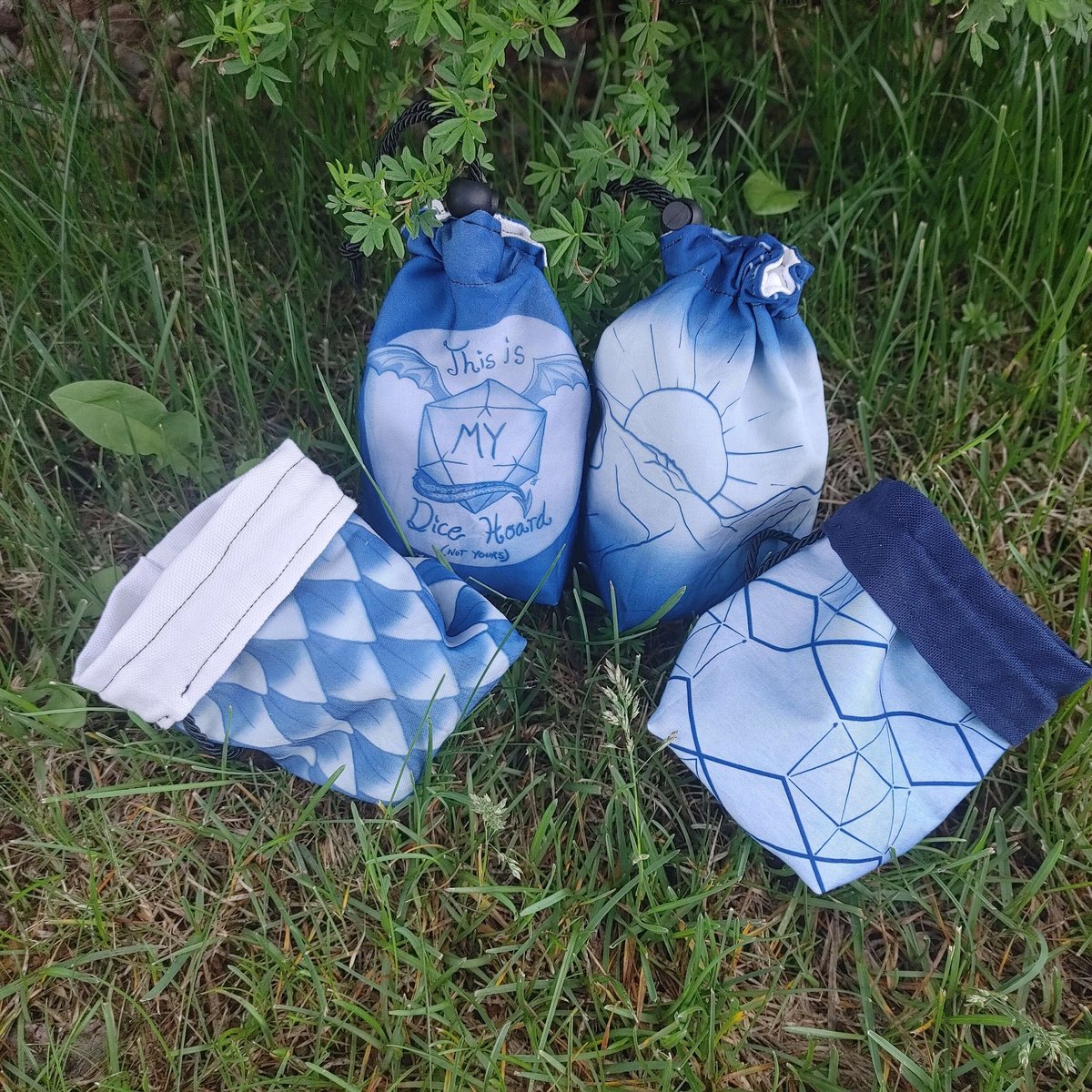 Hand Printed Cyanotype Dice Bags