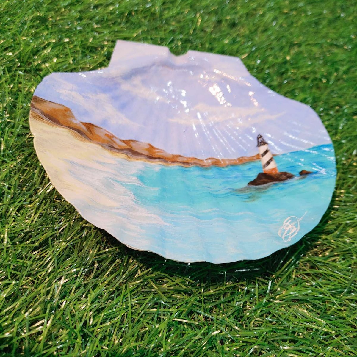 Beach Landscape Painted Shell