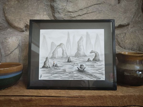 Fantasy Viking Ship Voyage Landscape Artwork