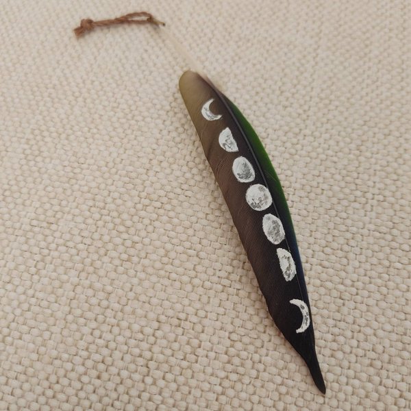 Moon Cycles Painted Mini Feather