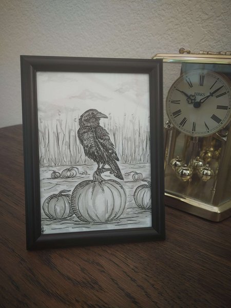 Raven In Pumpkin Patch Artwork