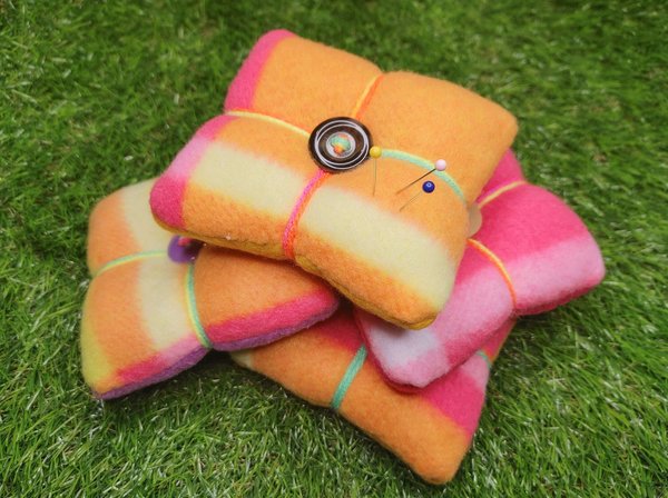 Orange And Pink Plaid Fleece Pin Cushions