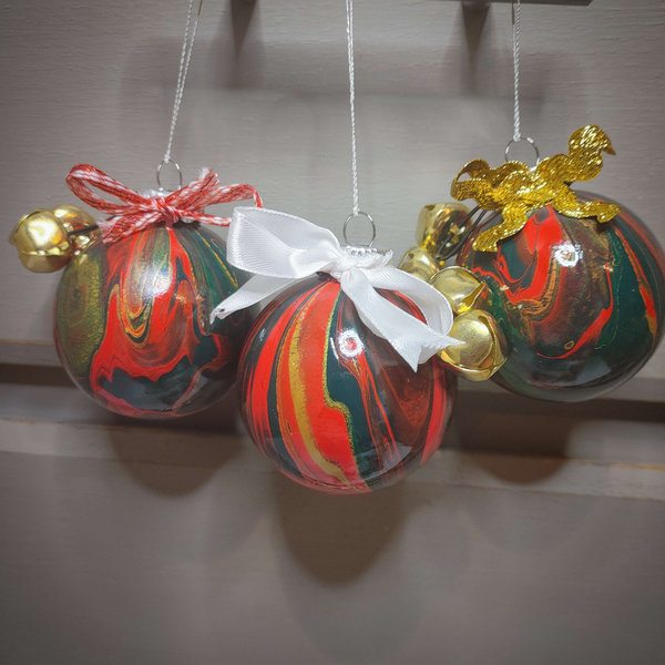 Christmas Colors Acrylic Pour Tree Ornaments